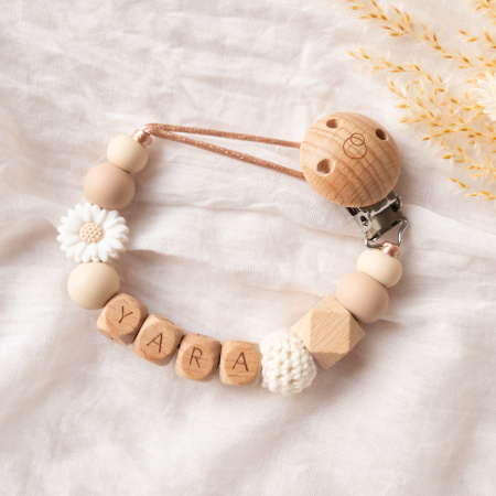 Speenkoord met naam Nude Bloem Wit