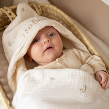 Wikkeldoek met naam geborduurd sterrenhemel